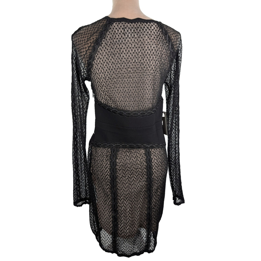 NWT Free People Black Lace & Mesh Bodycon Dress Sz M Goth Grunge Date Night Sexy - Picture 3 of 12